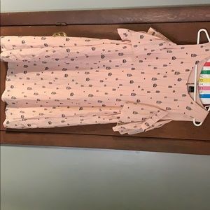 pink dress with black birds